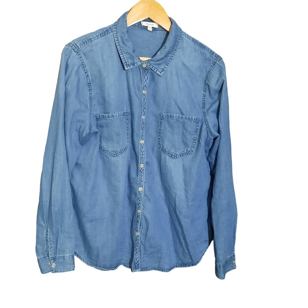 Maurices Womens Pearl Snap Long Sleeve Chambray Top Size XL